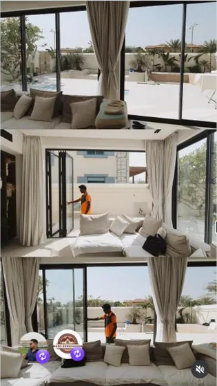 Sliding doors opening a Dubai living room