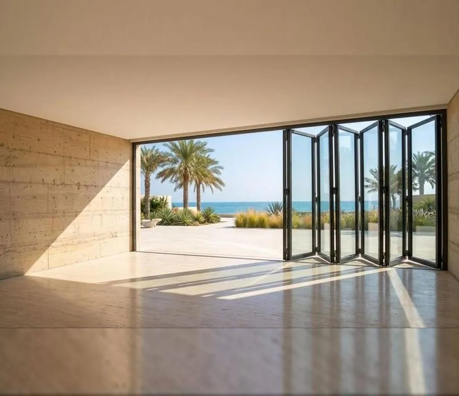 Concrete villa opening to the Gulf